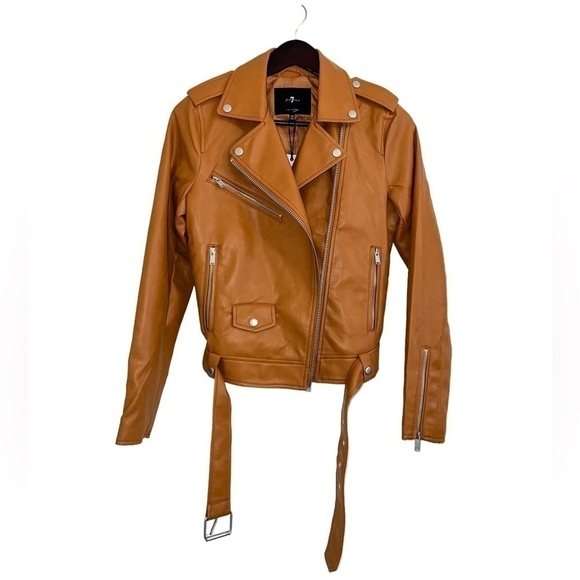 NWT 7 For All Mankind Faux Leather Motto Jacket Camel Brown - Picture 2 of 4